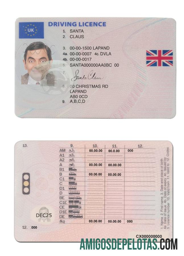 Carta de condução do Reino Unido (entre janeiro de 2021 e dezembro de 2021) modelo